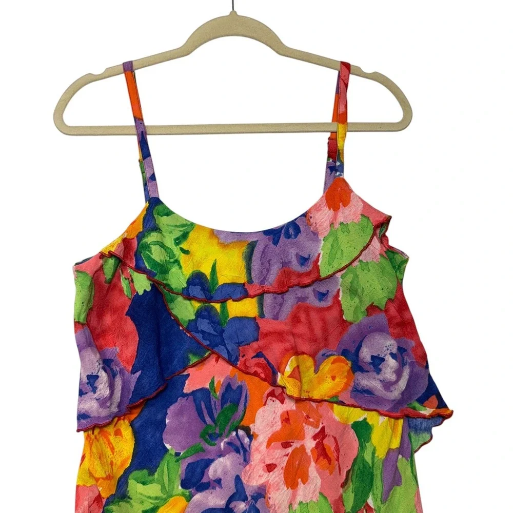 Jams World Splendor Floral Mini Dress Womens Multicolor Ruffle Rayon Summer Med - Picture 4 of 9